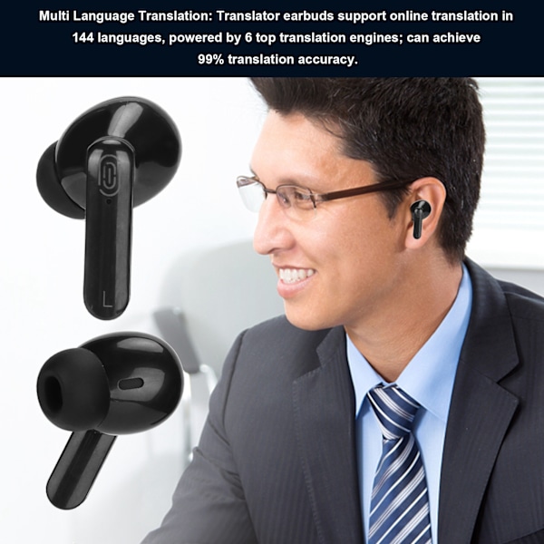 Språkoversettelseshodetelefoner Multifunksjon 144 Språk Bluetooth Språkoversettelsesenhet for Reise Shopping Svart
