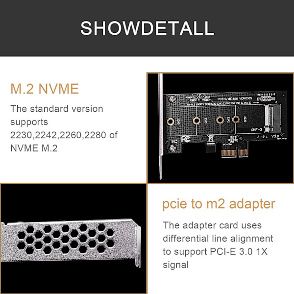 Kort PCIe till M.2 Adapter PCI 3.0 X1 till NVMe SSD M.2 PCIe Raiser Adapter Stöd 2230 2242 2260 2280