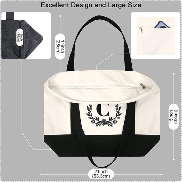 Initial Tote med innerficka och framficka Canvas Strandväska 12 oz