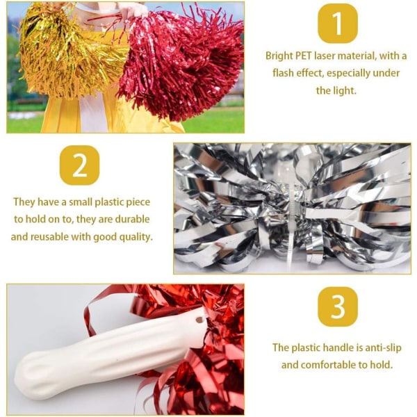 12-pakning Cheerleader Pompoms (Blandet farger) Jente Fluffy med metall