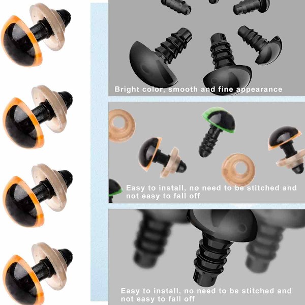 572 kpl Nuken Muoviset Silmät ja Nenät, Käsityölelu Värikkäät Karhun Silmät, Virkatut Eläinten Napin Silmät Nenät, Useita Värejä ja Kokoja (6~14mm), Nuken Silmät