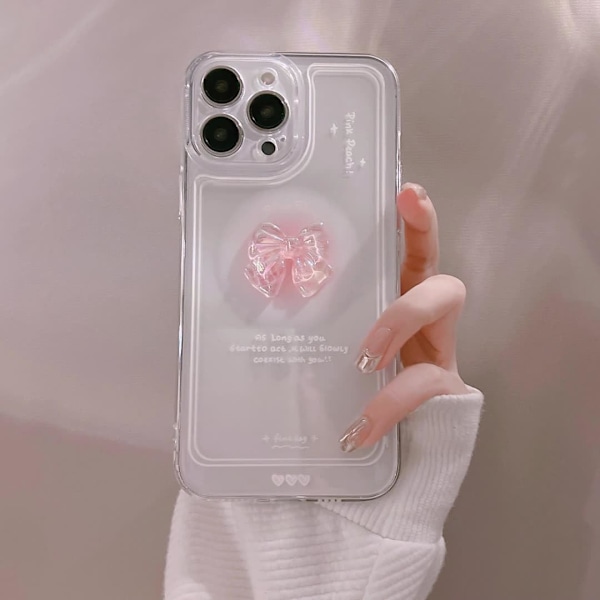 Yhteensopiva iPhone-kotelon kanssa, söpö 3D vaaleanpunainen rusetti ohut läpinäkyvä esteettinen muotoilu naisille tytöille Glitter suojaava puhelimen kotelo iPhone iPhoneX/XS