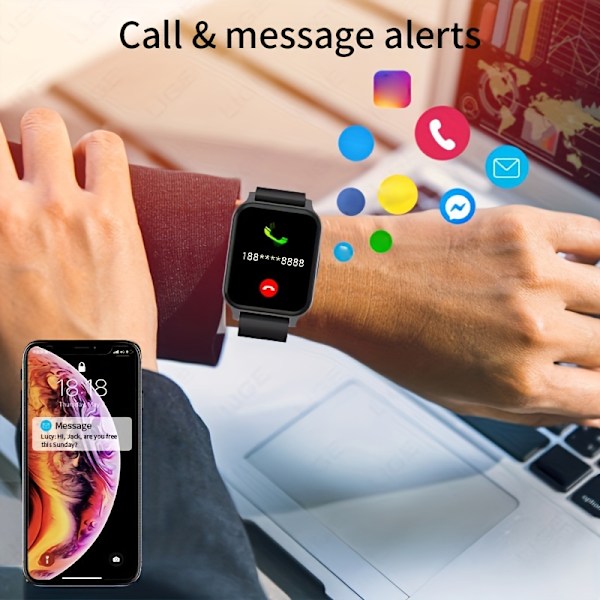 Smartklocka, 1,69 tum Full Touchscreen Smartwatch, Fitness Tracker, Vattentät stegräknare