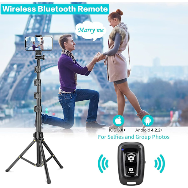 1,6 m telefonstativ och bluetooth selfie stick stativ, telefonstativ med bluetooth fjärrkontroll