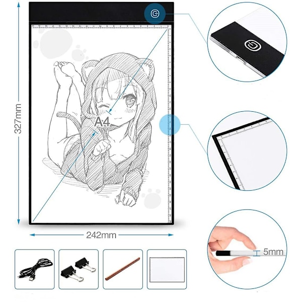LED lysplate A4 bordlampe plate Bærbar lysplate Dimbar
