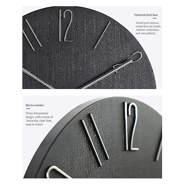 Enkel Väggklocka 30 cm Vardagsrum Hem Väggklocka Mode Sovrum Väggklocka-Svart[qb]