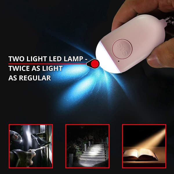 Ladattava avaimenperän turvahälytin LED-valolla, 130 dB, 3-pakkaus