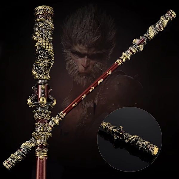 Black Myth Wukong - Noin 35 cm Qi Tian Da Sheng Ruyi Kultakaistallinen Nuijakiekko Täysmetalli käsityökoristeet