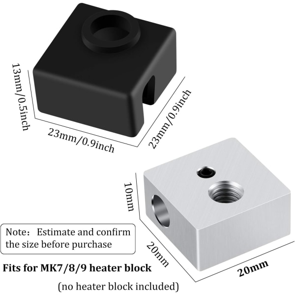 10 3D-skrivarstrumpor Skydd Värmeblockskydd Kompatibel med Creality CR-10, MK7/8/9, S4 S5, Anet A8, Hotend Extruder (Svart)