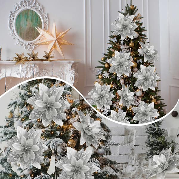 Sølv Julepynt 15 stk med klips for DIY julekrans festlig partydekor