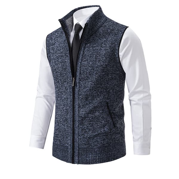 Fleecevest til mænd med lynlås, varm vintervest i strikket sweater blå blue 2XL