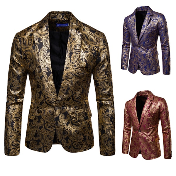 Miesten Yksipainikkeinen Paisley-Smokingtakki Slim Fit Blazer Takki musta black 2XL