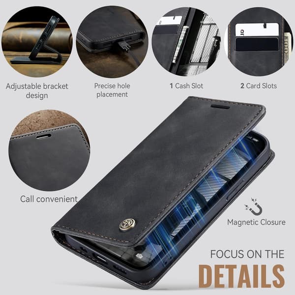 iPhone 14 8G skyddsfodral, PU-läder flip plånboksfodral med kortfack. black