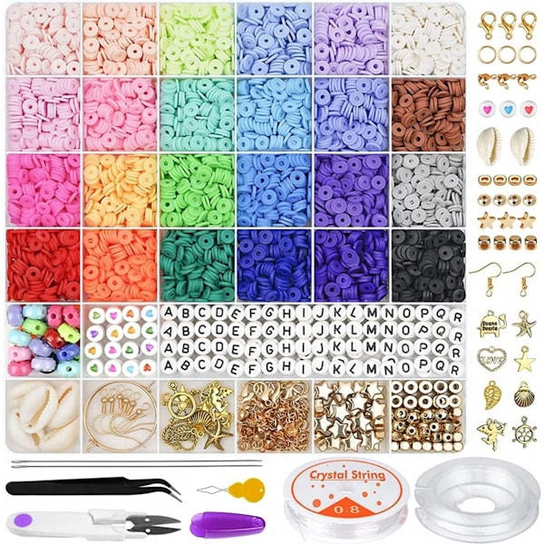 6000 st Polymer Clay Pärlor Kit Armband Tillverkning Kit Smycken Handgjorda 6mm Polymer Clay Pärlor Set Platt Rund Heishi Pärlor för Barn Vuxna DIY Halsband Örhänge