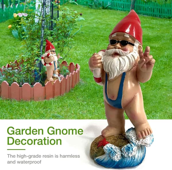 Hagegnomer Statue med Solcellelamper, Stor Hagegnome