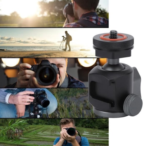 360° Tripod Ball Head 1/4 tommers Hot Shoe Mount og Cold Shoe Adapter -BEL