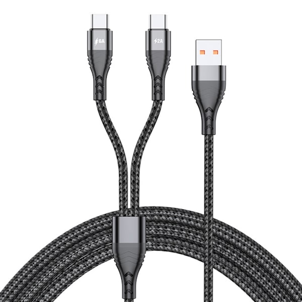 1 i flera laddningskabel USB till 2 dubbla typ C-kontakter Snabbladdningskabel för mobiltelefoner, surfplattor och mer 0.08 2 m