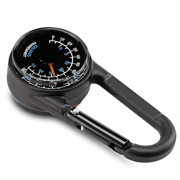 Dobbeltsidet 3 i 1 mini kompas karabinhage termometer