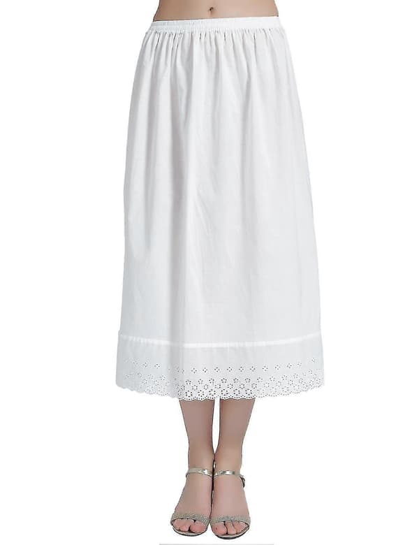 100% bomuld dame halv underkjole med blondebroderi Ivory-80cm Length M