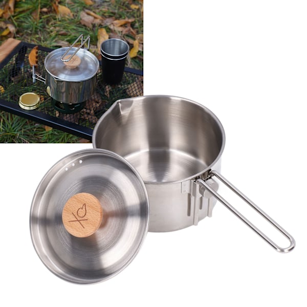 1000 ml Camping Gryta i Rostfritt Stål Bärbar Utomhus Te Kaffe Gryta med Avtagbart Handtag för Picknick Vandring