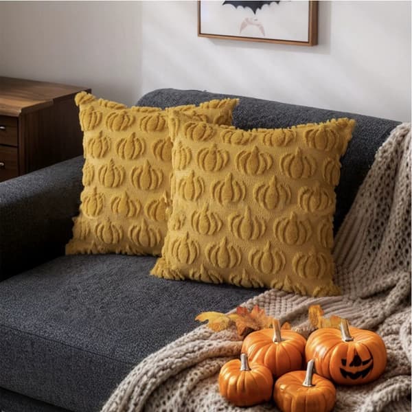 Halloween Broderet Græskar Spøgelse Pudebetræk 45x45cm, Dekorativt Pudebetræk til Sofa og Soveværelse Ginger Pumpkin 45*45 (excluding pillow insert)