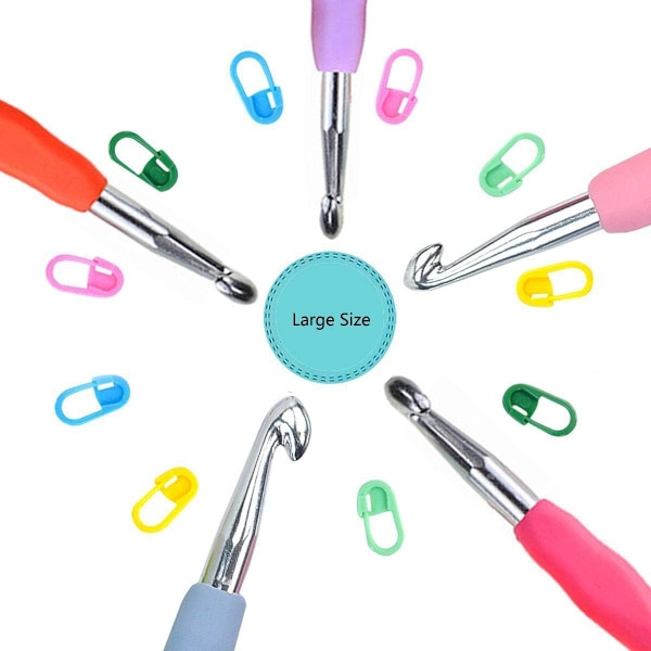 Størrelse 6,5 mm 7,0 mm 8,0 mm 9,0 mm 10,0 mm Heklenålesett Ergonomisk grep Mykt håndtak Heklenål i aluminium Størrelse KLMN/P i etui