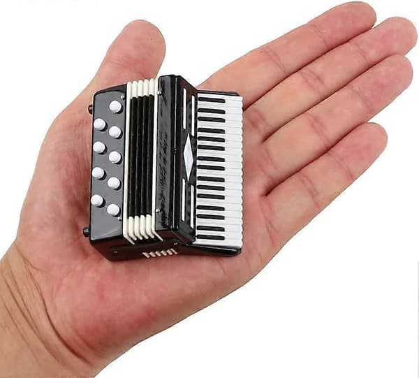Miniatyrdragspel med låda Miniinstrumentreplika Samlarobjekt Miniatyrdockhusmodell Hem