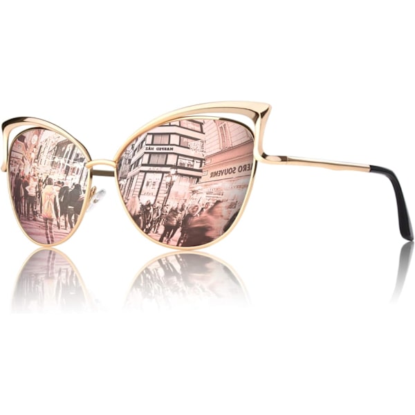 Trendy Oversized Solbriller for Kvinner Polariserte Cat Eye Cute UV400 Beskyttelse Gold