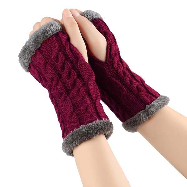 Elastiske strikkede vinterhansker | Tykke varme elastiske garnhansker*Vinrød 20#* Wine Red 20#