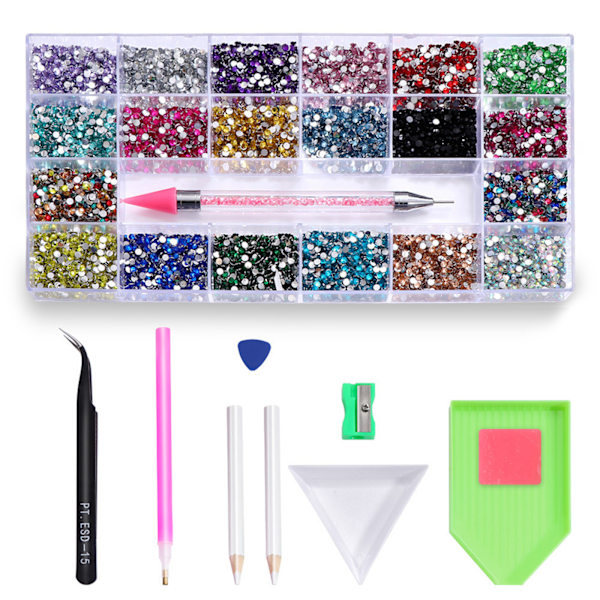 Neglekunst Rhinestones Kit med lim Rhinestones Flatback AB Crystal Neglekunst Sæt Strass Negleperler iriserende 1 0.38