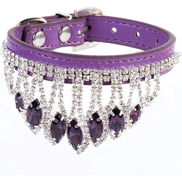 Bling Rhinestone Katt- och Hundhalsband Söt Glittrande Kristall Kitte Purple S