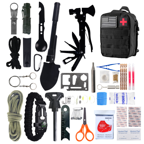 Överlevnadsväska - Överlevnadskit - Survival kit black