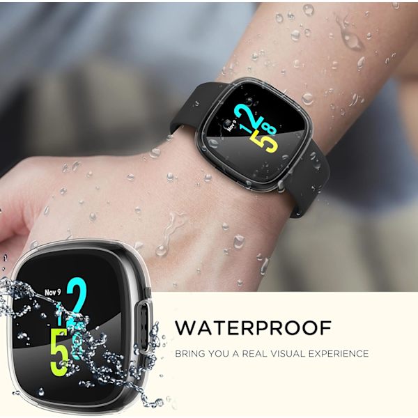 Diruite 4-pakkaus kotelo Fitbit Versa 4/Sense 2 näytönsuojalle, HD iskunkestävä pehmeä TPU-kotelo Fitbit Versa -kellolle Black+Gun Color+Blue+Clear