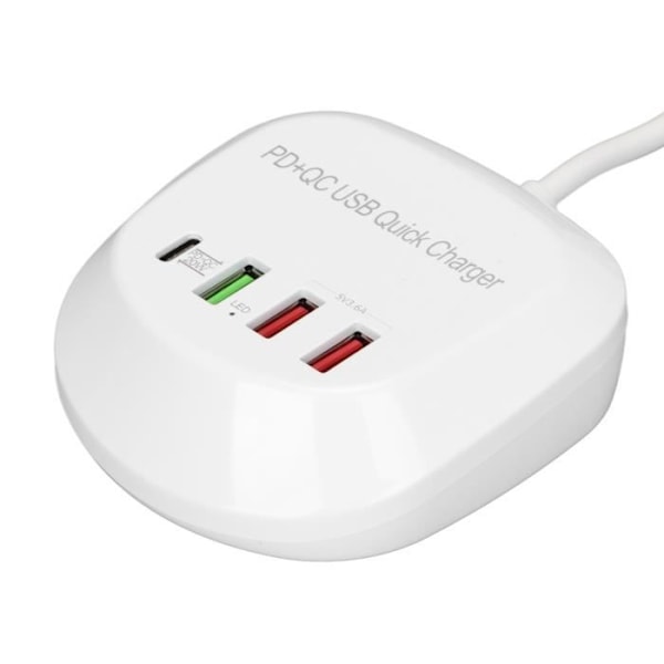 HURRISE 4-portars USB-laddningshubb T3P USB-uttag Multifunktionell Multiport-laddare 4-portars PD QC3.0 USB-laddningshubb