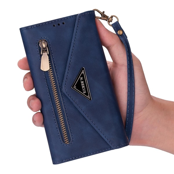 Nahkainen crossbody-olkahihna vetoketjullinen lompakko yhteensopiva Samsung Galaxy S23 Ultra/s23 Plus/s23 korttipidikkeellä sininen Blue S23 Ultra