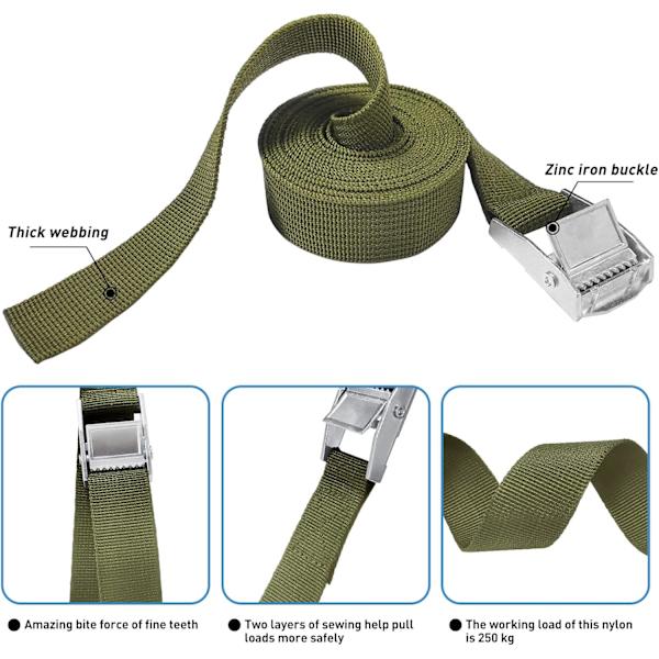 NineClouds Festestropper - Kløreformede stropper med strammespenner for motorsykkelstropper, robuste stropper for lastestropper - 2 meter - 4-pakning 2m