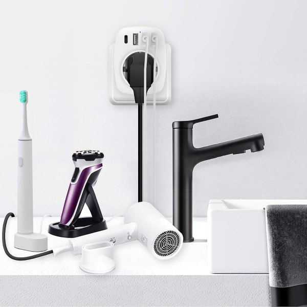 USB-stikkontakt, 5 i 1 stikkontakt-adapter, vægstikkontakt-adapter (hvid)