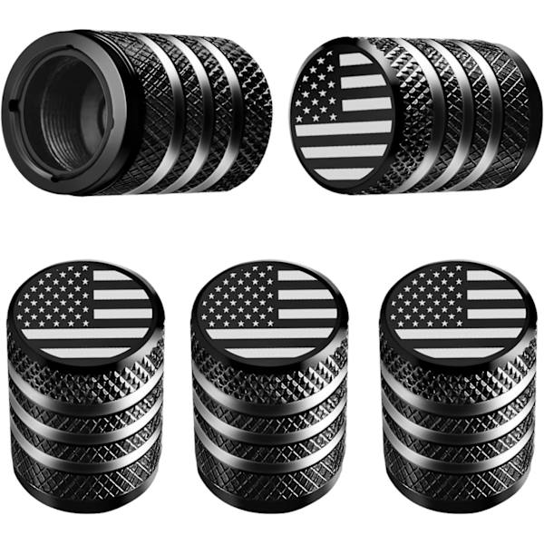 Dækventilhætter - (5 stk.) Metal Dækventilhætter med Plastikforing, Lækagesikre, Amerikansk Flag, til Bil, Lastbil, Motorcykel, Cykel, Sort