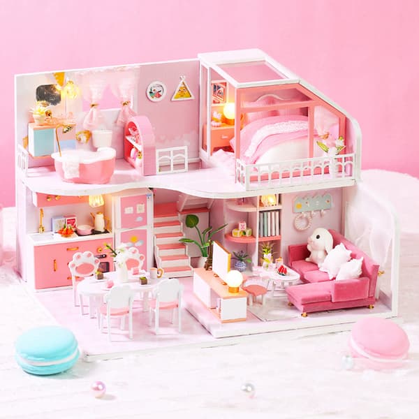 Barnmonteringssats DIY Dockhus Dockhus Kit Miniatyrhus Byggsats Födelsedagspresent{wh} 0.1