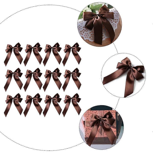 Kaffefärgad bandrosett för presentinslagning 40 st Polyester Bow_Kvalitetsgåvor Kaffe Coffee 12.5x11cm