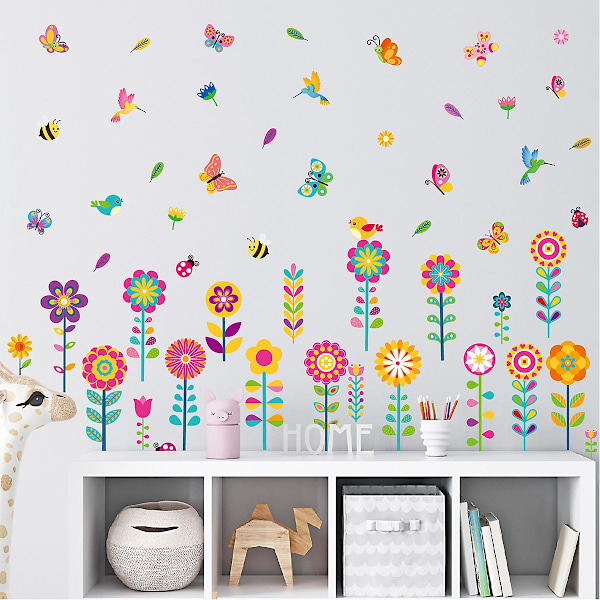 Hageblommehjørnedekor Butterfly Flower Baseboard Baseboard Veggdekor Baby Barnerom Klasserom Veggdekor