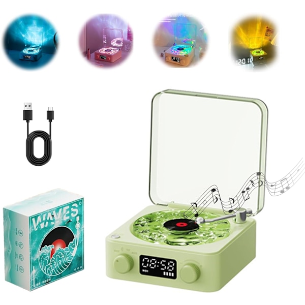 The Waves Vinyl Player, Wave Retro Vinyl Record Player Trådlös Bluetooth-högtalare Green