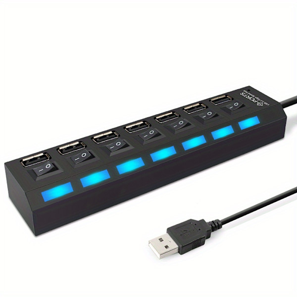 Höghastighets 4/7 portar USB HUB 2.0 adapter expander multi USB splitter multipel extender Black 7-port