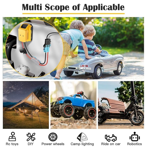 Power Wheels Adapter för 20v batteriladdare Power Wheels batterikonverteringssats med säkring och strömbrytare