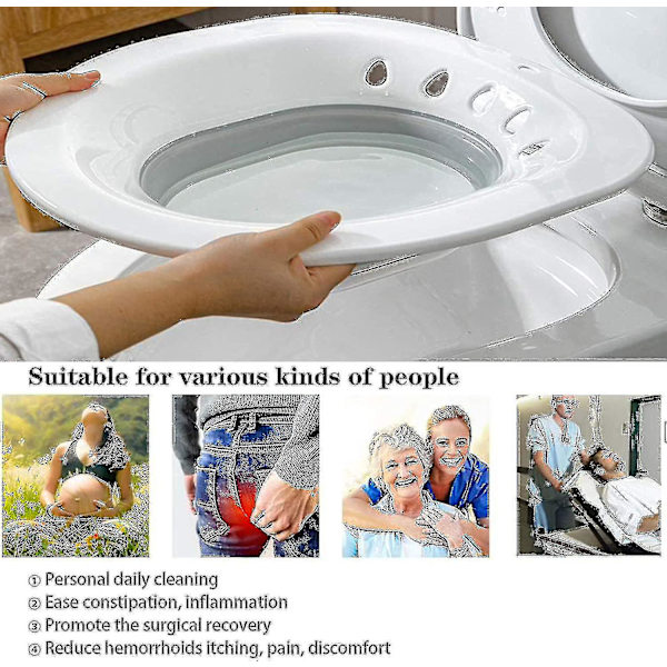 Foldbar Sitzbad til toilet, Sitzbad til gravide, hæmorider, ældre, passer til alle toiletter og toiletsæder grå Ruikalucky