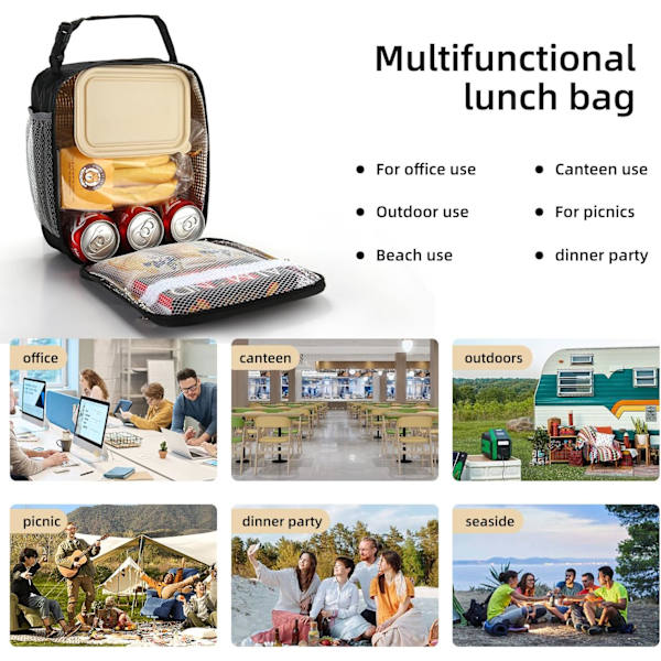 Lunchbox Lunchväska för män och kvinnor Stor kapacitet Lunchbox Återanvändbara Lunchväskor Isolerad Lunchväska Lunchbox kylväska (Svart)