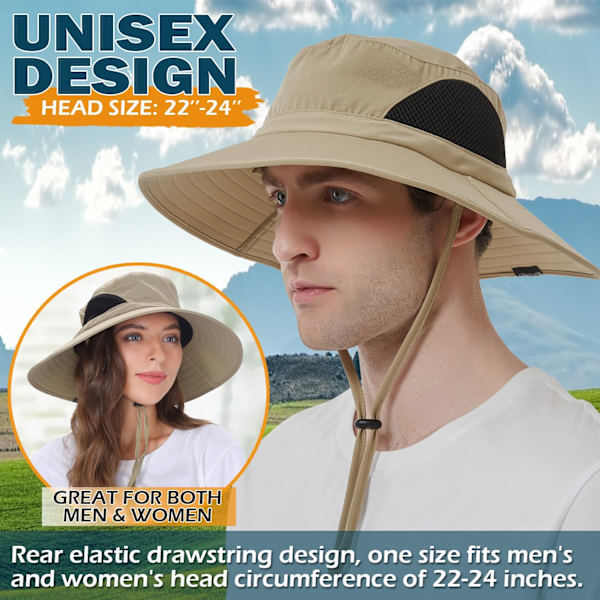 Unisex solhatt Vattentät Bred Brätte Bucket Hat Packable Boonie Hat för Fiske Vandring Trädgård Safari Strand Khaki