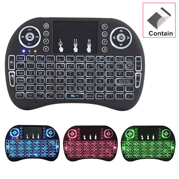 Bakgrundsbelyst Mini Trådlöst Tangentbord, Handhållen Fjärrkontroll med Touchpad Mus