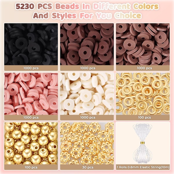 5200+ st bruna lerpärlor armband set, Heishi pärlor polymer lerpärlor för smyckestillverkning, vänskapsarmband set med gult