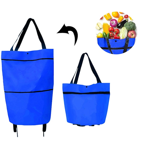 Foldbar trolleytaske, justerbar størrelse, bærbar, blå